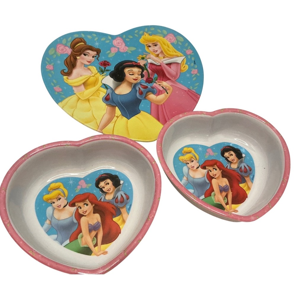 Zak Designs Disney Princess Heart Shaped Plate and Bowls Set Melamine Pink Blue